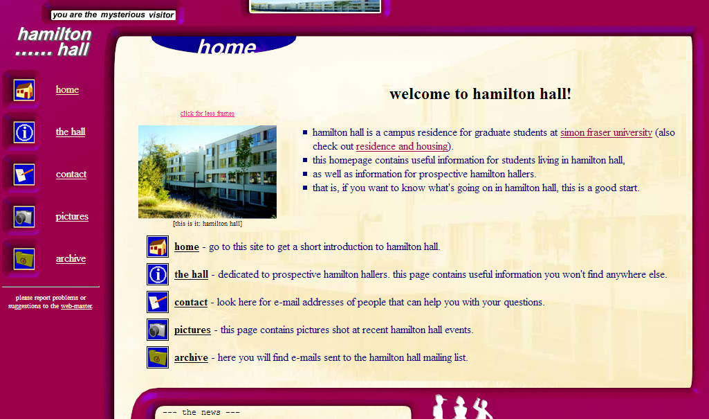 The SFU Hamilton Hall Residence website