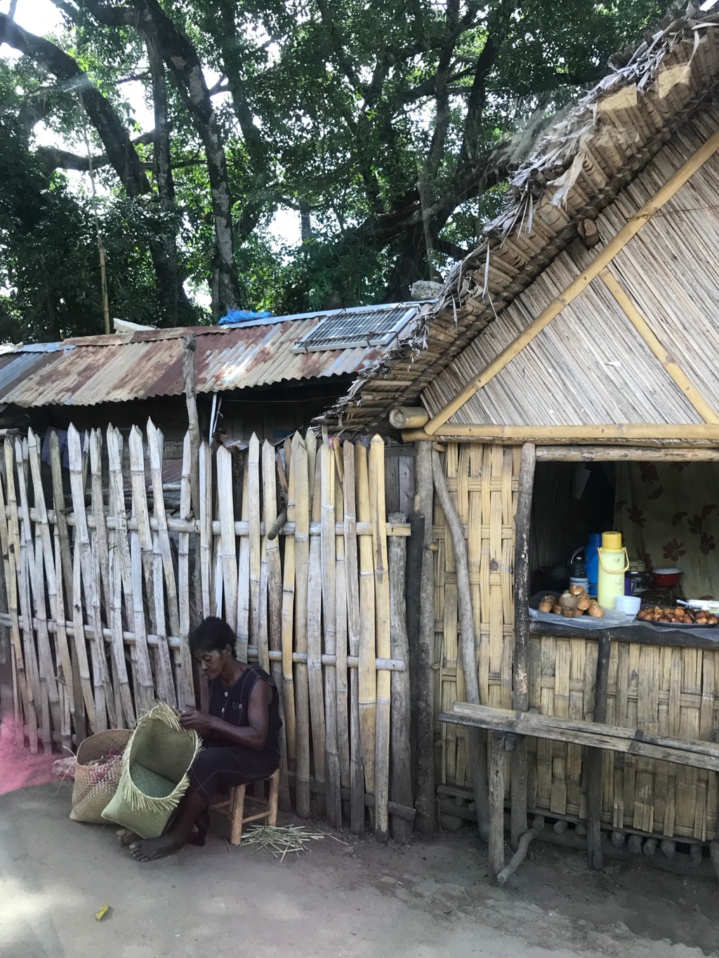 Woman working on a basket