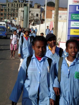 Students on their way to school