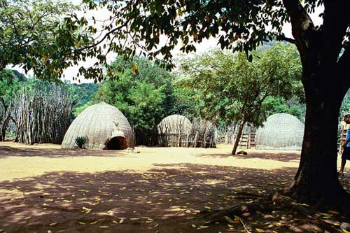 The Swazi cultural village is built the way Swazi people used to live in the olden days. We learned: how long and how many men it takes to build a hut, how many wives a man can have, and what a real Swazi hotel looks like.